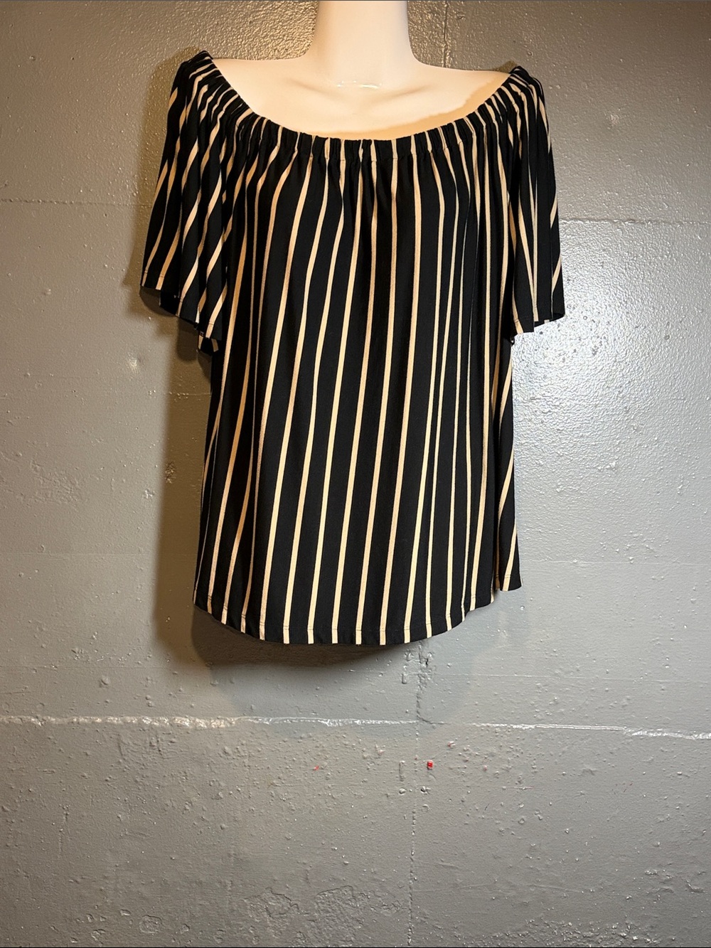 Cable & Gauge Black and Cream Off-Shoulder Striped Blouse